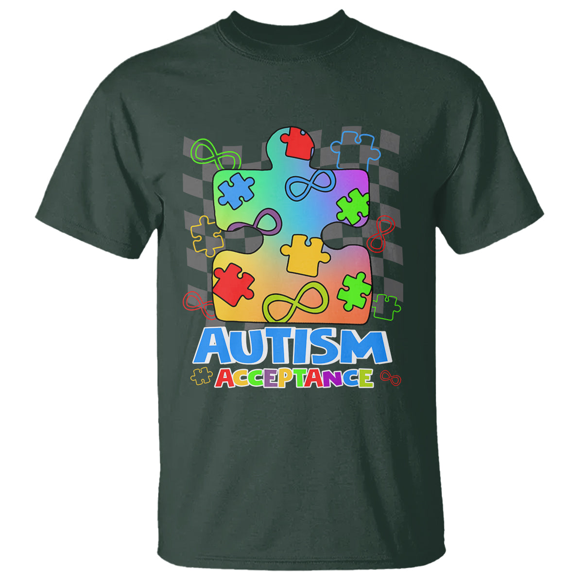 Autism Acceptance T Shirt Retro Groovy Puzzle Piece Spectrum Rainbow Infinity Symbol - Wonder Print Shop