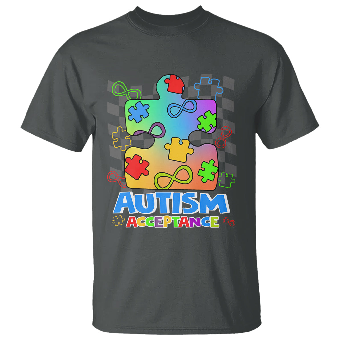 Autism Acceptance T Shirt Retro Groovy Puzzle Piece Spectrum Rainbow Infinity Symbol - Wonder Print Shop