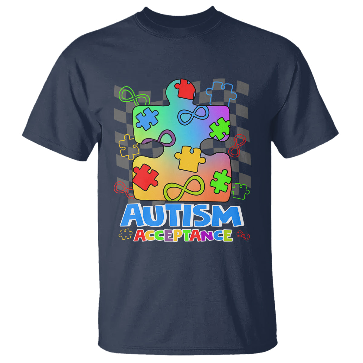 Autism Acceptance T Shirt Retro Groovy Puzzle Piece Spectrum Rainbow Infinity Symbol - Wonder Print Shop
