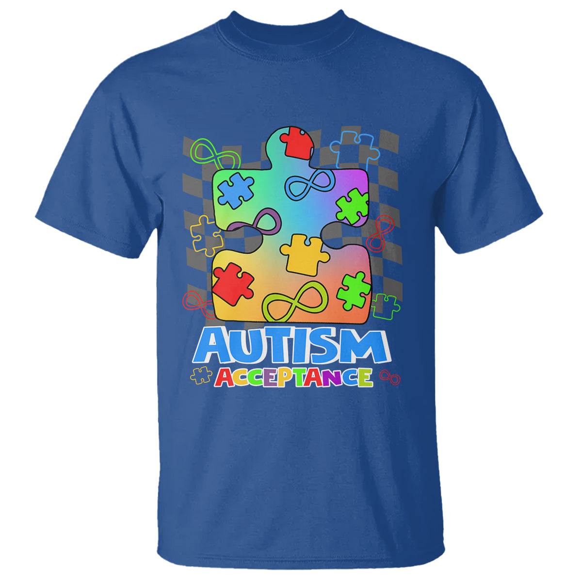 Autism Acceptance T Shirt Retro Groovy Puzzle Piece Spectrum Rainbow Infinity Symbol - Wonder Print Shop