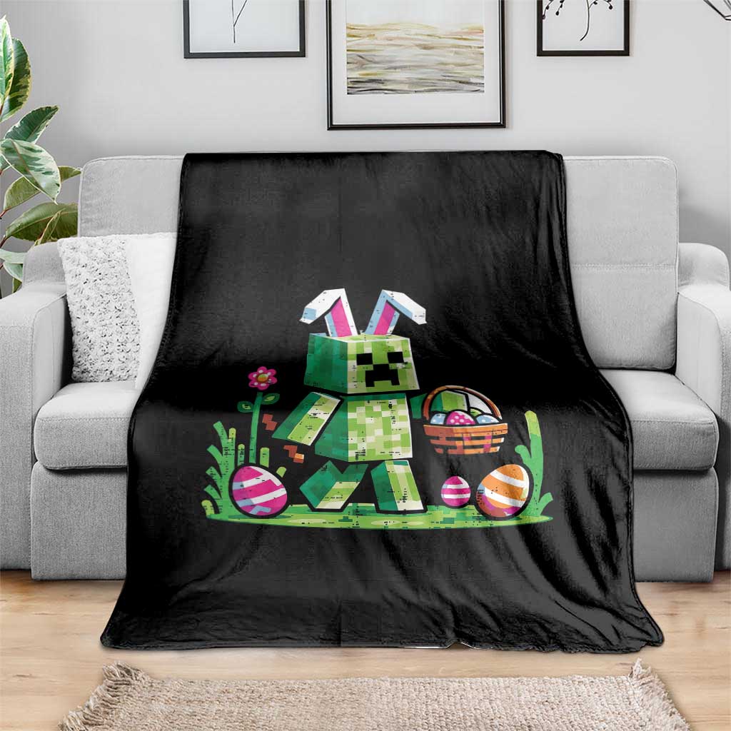 Pixel Easter Bunny Gamer Parody Graphic Throw Blanket Funny Block Style Rabbit with Eggs Basket Gaming Humor Gift