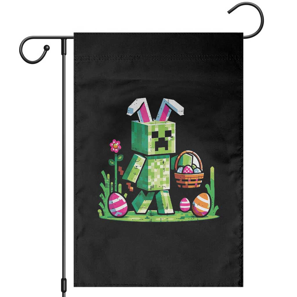 Pixel Easter Bunny Gamer Parody Graphic Garden Flag Funny Block Style Rabbit with Eggs Basket Gaming Humor Gift