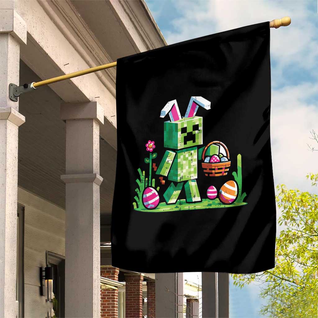Pixel Easter Bunny Gamer Parody Graphic Garden Flag Funny Block Style Rabbit with Eggs Basket Gaming Humor Gift