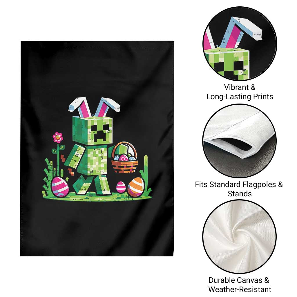 Pixel Easter Bunny Gamer Parody Graphic Garden Flag Funny Block Style Rabbit with Eggs Basket Gaming Humor Gift