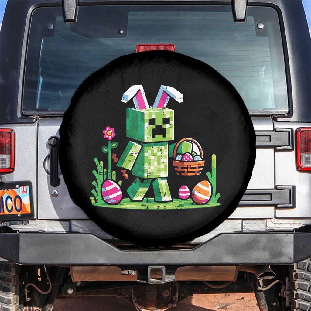 Pixel Easter Bunny Gamer Parody Graphic Spare Tire Cover Funny Block Style Rabbit with Eggs Basket Gaming Humor Gift