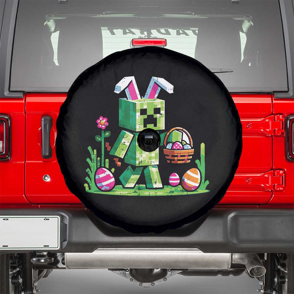 Pixel Easter Bunny Gamer Parody Graphic Spare Tire Cover Funny Block Style Rabbit with Eggs Basket Gaming Humor Gift