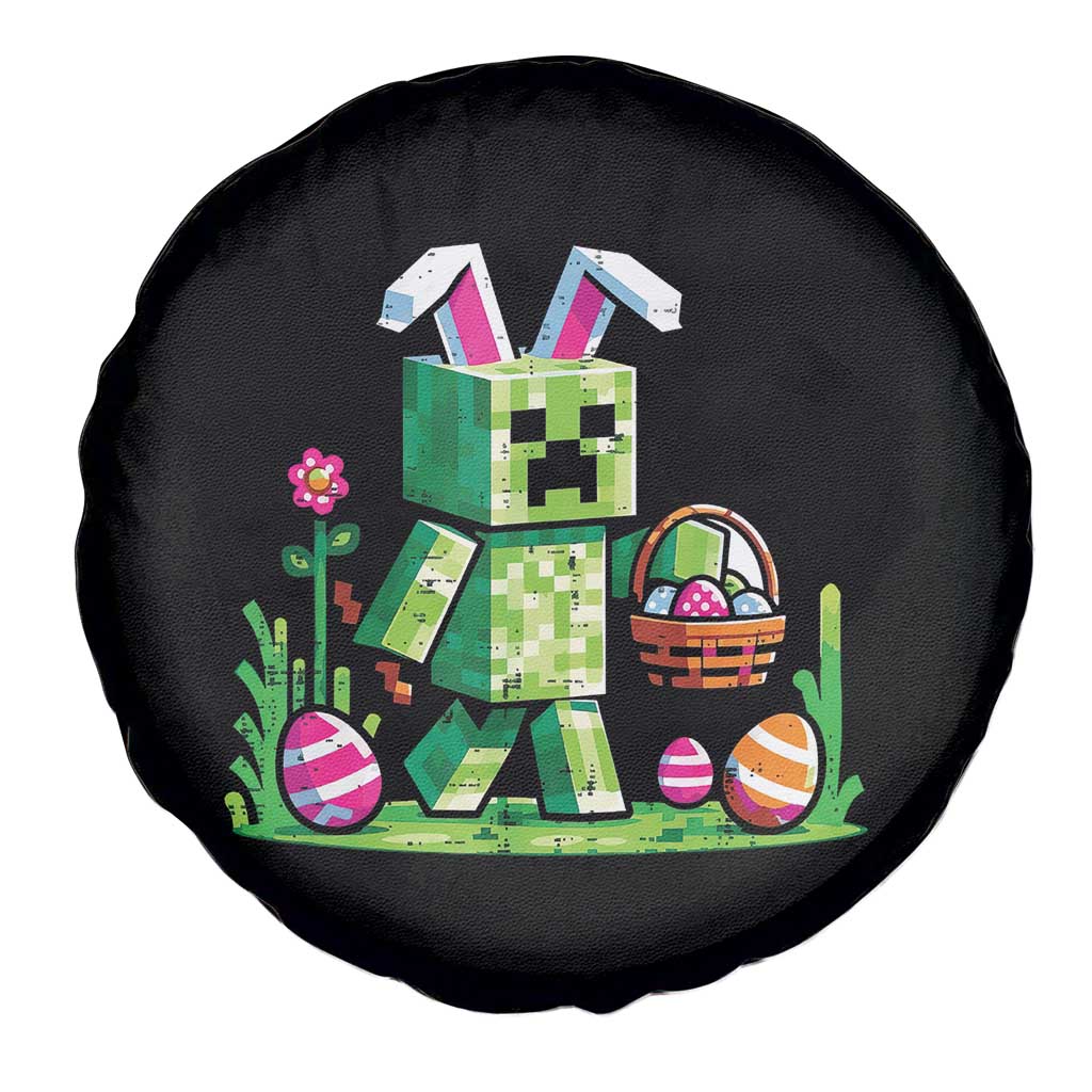 Pixel Easter Bunny Gamer Parody Graphic Spare Tire Cover Funny Block Style Rabbit with Eggs Basket Gaming Humor Gift