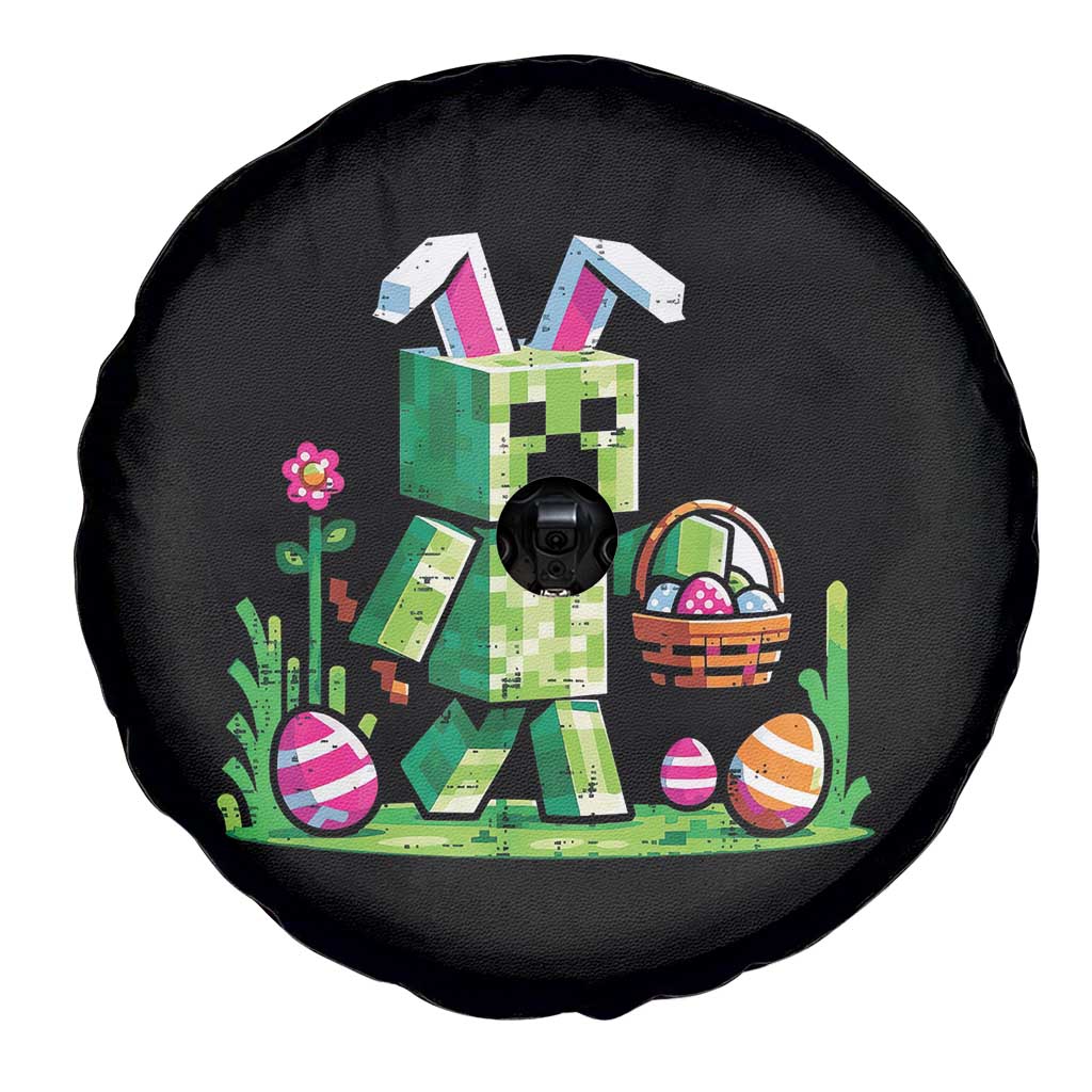 Pixel Easter Bunny Gamer Parody Graphic Spare Tire Cover Funny Block Style Rabbit with Eggs Basket Gaming Humor Gift