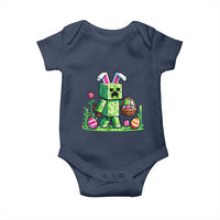Pixel Easter Bunny Gamer Parody Graphic Baby Onesie Funny Block Style Rabbit with Eggs Basket Gaming Humor Gift