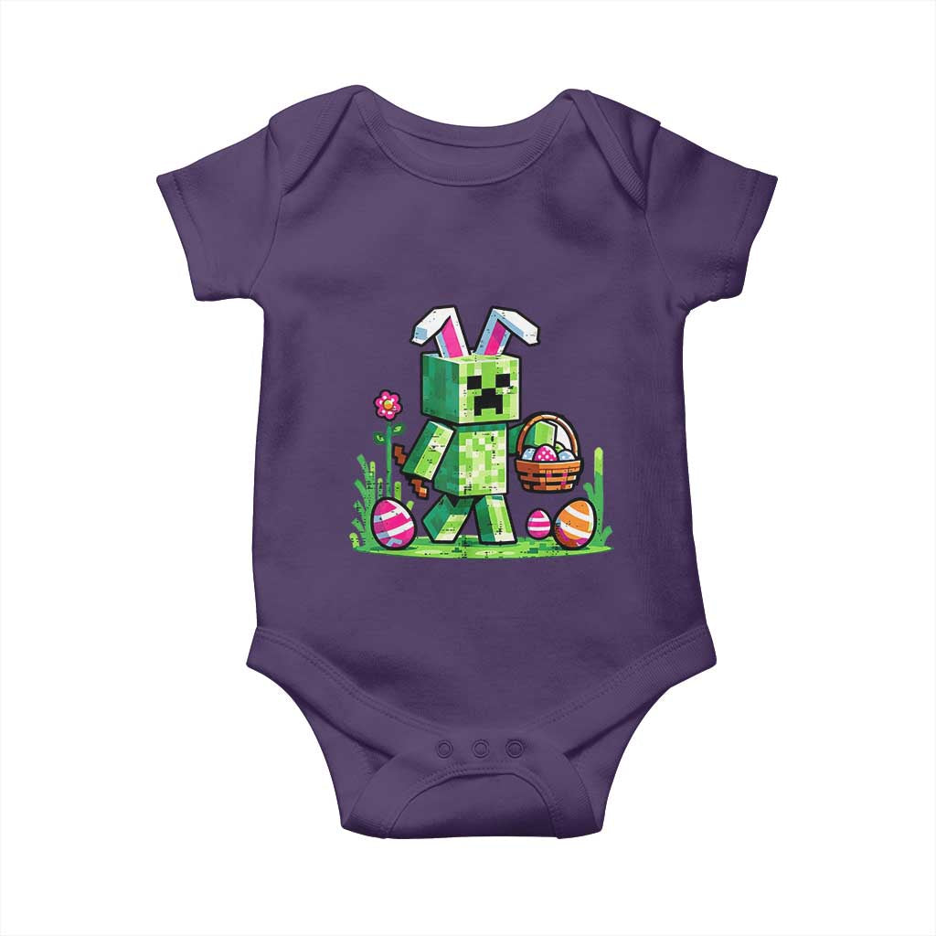 Pixel Easter Bunny Gamer Parody Graphic Baby Onesie Funny Block Style Rabbit with Eggs Basket Gaming Humor Gift
