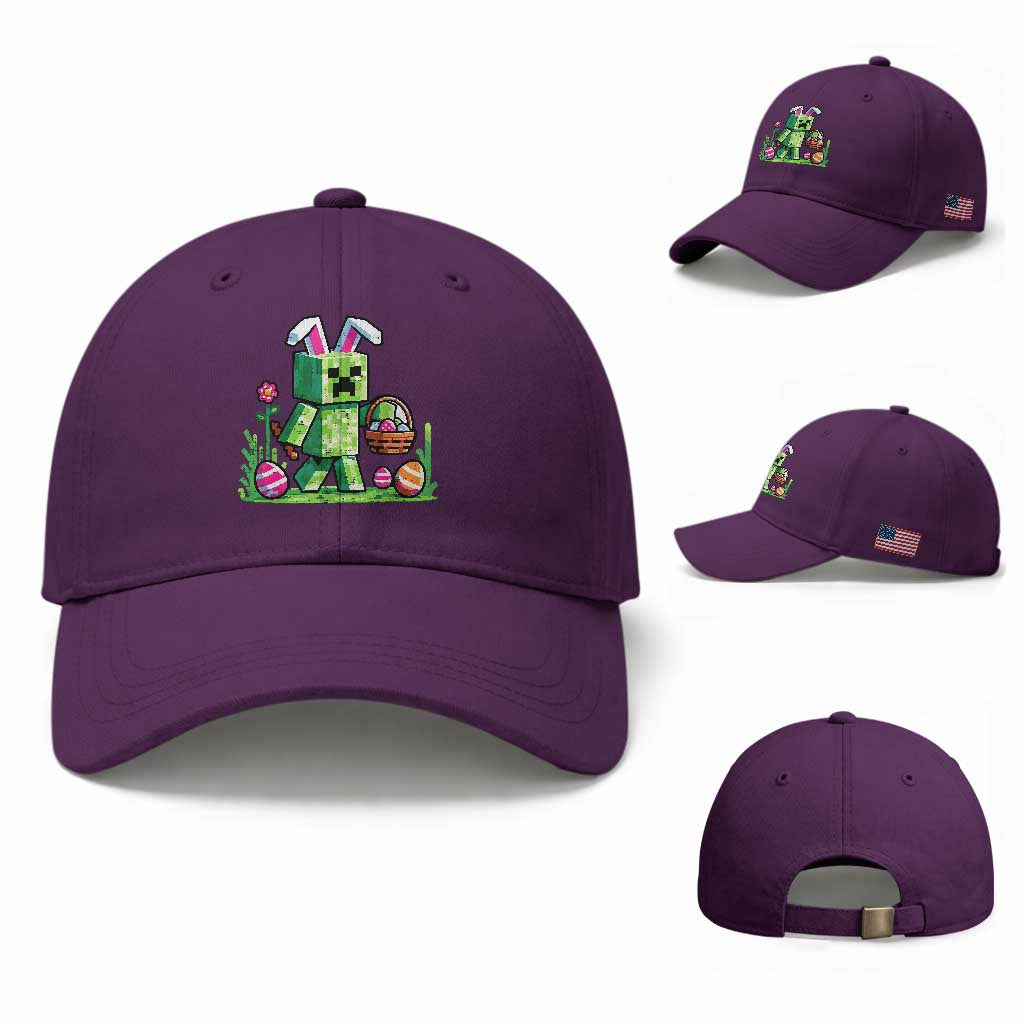 Pixel Easter Bunny Gamer Parody Graphic Baseball Cap Funny Block Style Rabbit with Eggs Basket Gaming Humor Gift