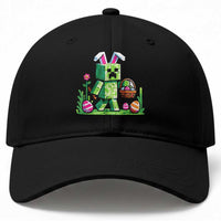 Pixel Easter Bunny Gamer Parody Graphic Baseball Cap Funny Block Style Rabbit with Eggs Basket Gaming Humor Gift