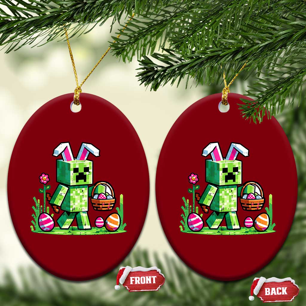 Pixel Easter Bunny Gamer Parody Graphic Ceramic Ornament Funny Block Style Rabbit with Eggs Basket Gaming Humor Gift