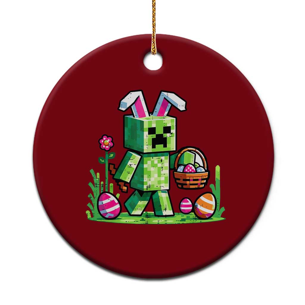 Pixel Easter Bunny Gamer Parody Graphic Ceramic Ornament Funny Block Style Rabbit with Eggs Basket Gaming Humor Gift