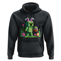 Pixel Easter Bunny Gamer Parody Graphic Hoodie Funny Block Style Rabbit with Eggs Basket Gaming Humor Gift