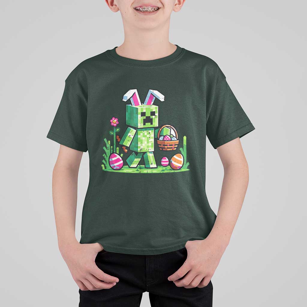 Pixel Easter Bunny Gamer Parody Graphic T Shirt For Kid Funny Block Style Rabbit with Eggs Basket Gaming Humor Gift