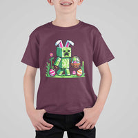 Pixel Easter Bunny Gamer Parody Graphic T Shirt For Kid Funny Block Style Rabbit with Eggs Basket Gaming Humor Gift