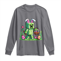 Pixel Easter Bunny Gamer Parody Graphic Long Sleeve Shirt Funny Block Style Rabbit with Eggs Basket Gaming Humor Gift