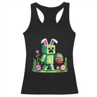 Pixel Easter Bunny Gamer Parody Graphic Racerback Tank Top Funny Block Style Rabbit with Eggs Basket Gaming Humor Gift