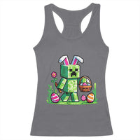 Pixel Easter Bunny Gamer Parody Graphic Racerback Tank Top Funny Block Style Rabbit with Eggs Basket Gaming Humor Gift