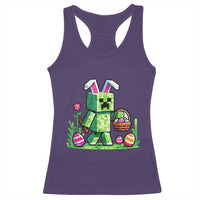 Pixel Easter Bunny Gamer Parody Graphic Racerback Tank Top Funny Block Style Rabbit with Eggs Basket Gaming Humor Gift