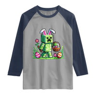 Pixel Easter Bunny Gamer Parody Graphic Raglan Shirt Funny Block Style Rabbit with Eggs Basket Gaming Humor Gift