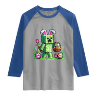 Pixel Easter Bunny Gamer Parody Graphic Raglan Shirt Funny Block Style Rabbit with Eggs Basket Gaming Humor Gift
