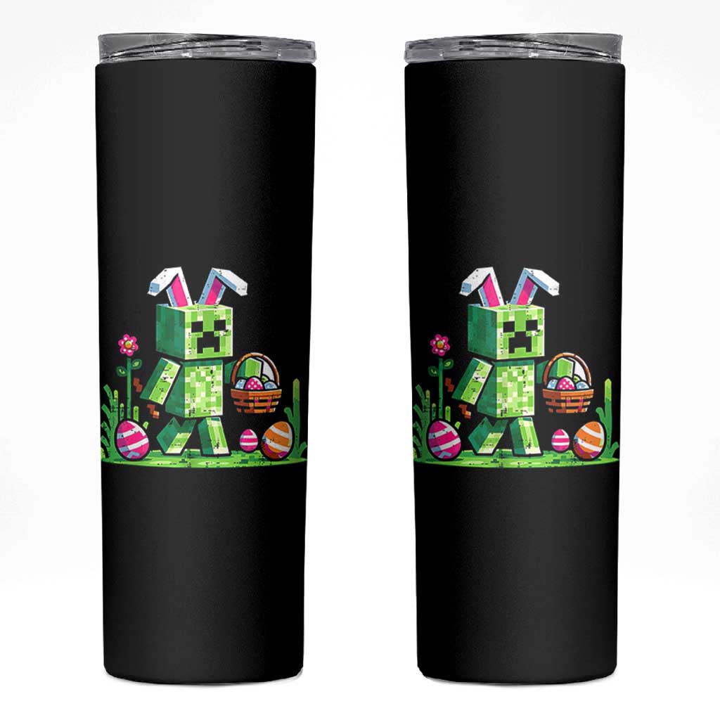 Pixel Easter Bunny Gamer Parody Graphic Skinny Tumbler Funny Block Style Rabbit with Eggs Basket Gaming Humor Gift