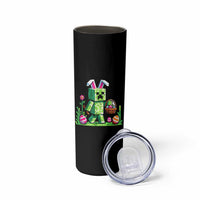 Pixel Easter Bunny Gamer Parody Graphic Skinny Tumbler Funny Block Style Rabbit with Eggs Basket Gaming Humor Gift