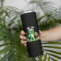 Pixel Easter Bunny Gamer Parody Graphic Skinny Tumbler Funny Block Style Rabbit with Eggs Basket Gaming Humor Gift