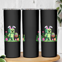 Pixel Easter Bunny Gamer Parody Graphic Skinny Tumbler Funny Block Style Rabbit with Eggs Basket Gaming Humor Gift