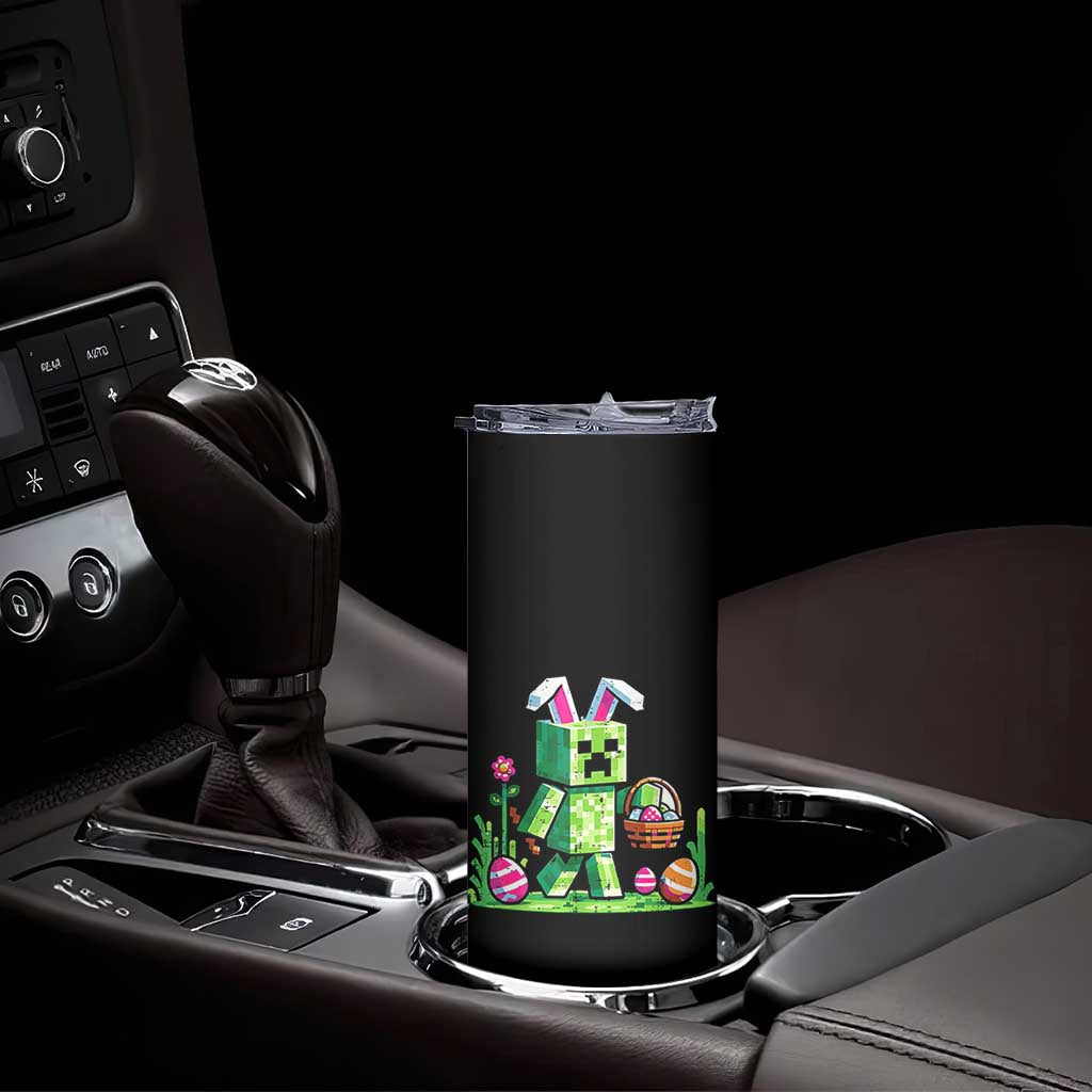 Pixel Easter Bunny Gamer Parody Graphic Skinny Tumbler Funny Block Style Rabbit with Eggs Basket Gaming Humor Gift