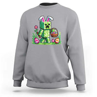 Pixel Easter Bunny Gamer Parody Graphic Sweatshirt Funny Block Style Rabbit with Eggs Basket Gaming Humor Gift