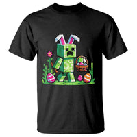 Pixel Easter Bunny Gamer Parody Graphic T Shirt Funny Block Style Rabbit with Eggs Basket Gaming Humor Gift