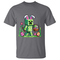 Pixel Easter Bunny Gamer Parody Graphic T Shirt Funny Block Style Rabbit with Eggs Basket Gaming Humor Gift