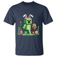 Pixel Easter Bunny Gamer Parody Graphic T Shirt Funny Block Style Rabbit with Eggs Basket Gaming Humor Gift
