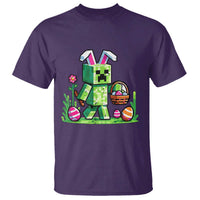 Pixel Easter Bunny Gamer Parody Graphic T Shirt Funny Block Style Rabbit with Eggs Basket Gaming Humor Gift