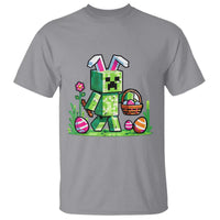 Pixel Easter Bunny Gamer Parody Graphic T Shirt Funny Block Style Rabbit with Eggs Basket Gaming Humor Gift