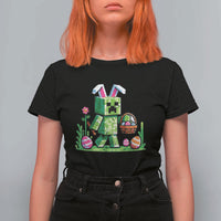 Pixel Easter Bunny Gamer Parody Graphic T Shirt For Women Funny Block Style Rabbit with Eggs Basket Gaming Humor Gift