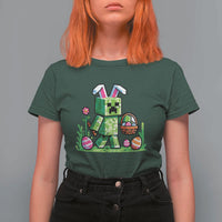 Pixel Easter Bunny Gamer Parody Graphic T Shirt For Women Funny Block Style Rabbit with Eggs Basket Gaming Humor Gift