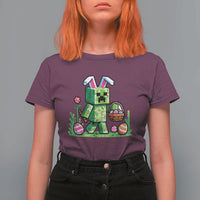 Pixel Easter Bunny Gamer Parody Graphic T Shirt For Women Funny Block Style Rabbit with Eggs Basket Gaming Humor Gift