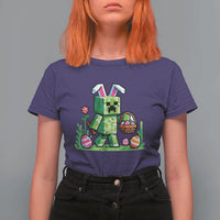 Pixel Easter Bunny Gamer Parody Graphic T Shirt For Women Funny Block Style Rabbit with Eggs Basket Gaming Humor Gift