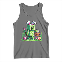 Pixel Easter Bunny Gamer Parody Graphic Tank Top Funny Block Style Rabbit with Eggs Basket Gaming Humor Gift