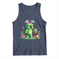 Pixel Easter Bunny Gamer Parody Graphic Tank Top Funny Block Style Rabbit with Eggs Basket Gaming Humor Gift