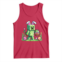 Pixel Easter Bunny Gamer Parody Graphic Tank Top Funny Block Style Rabbit with Eggs Basket Gaming Humor Gift