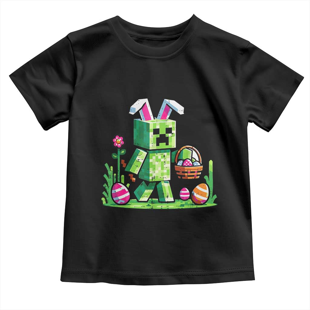 Pixel Easter Bunny Gamer Parody Graphic Toddler T Shirt Funny Block Style Rabbit with Eggs Basket Gaming Humor Gift