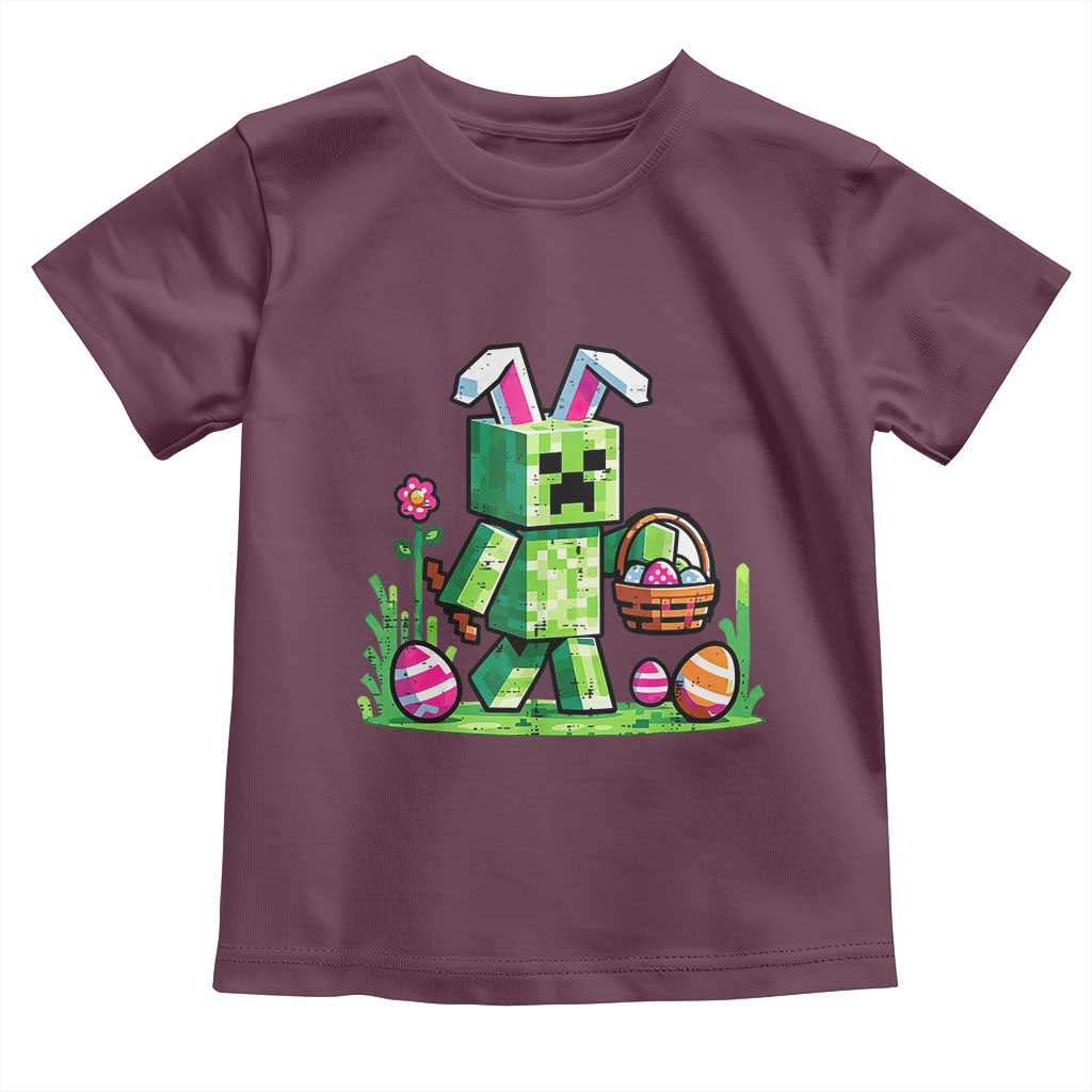 Pixel Easter Bunny Gamer Parody Graphic Toddler T Shirt Funny Block Style Rabbit with Eggs Basket Gaming Humor Gift
