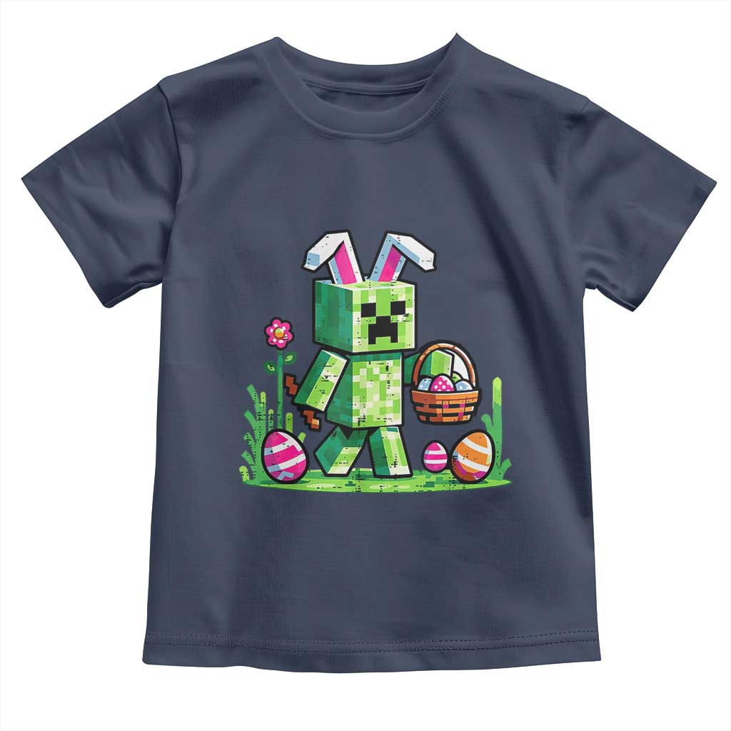 Pixel Easter Bunny Gamer Parody Graphic Toddler T Shirt Funny Block Style Rabbit with Eggs Basket Gaming Humor Gift