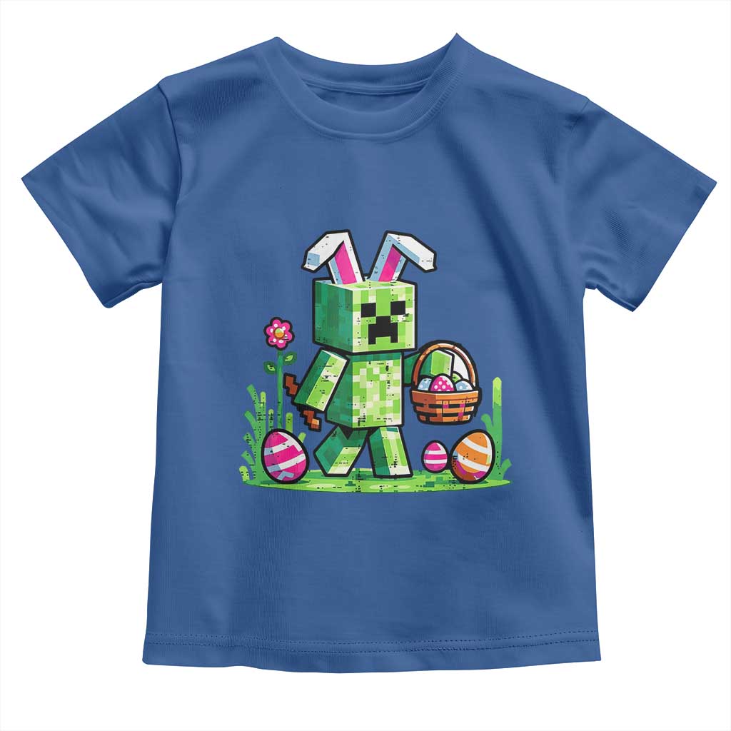 Pixel Easter Bunny Gamer Parody Graphic Toddler T Shirt Funny Block Style Rabbit with Eggs Basket Gaming Humor Gift