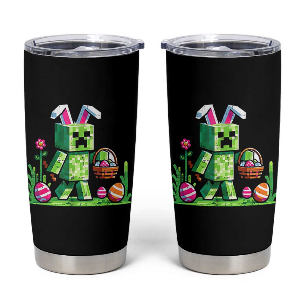 Pixel Easter Bunny Gamer Parody Graphic Tumbler Cup Funny Block Style Rabbit with Eggs Basket Gaming Humor Gift